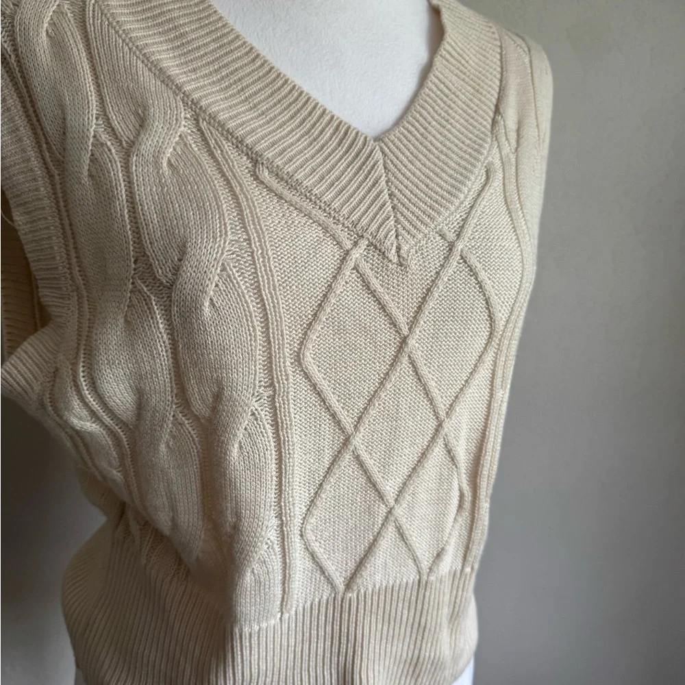 SOLD Sincerely Jules Cream Cable Knit V-Sweater Vest Womens S Eclectic Grandpa - Picture 3 of 6
